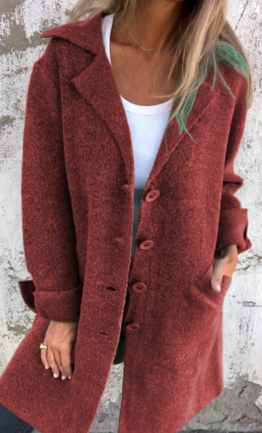 Women's Notched Collar Long Sleeve Longline Cardigan with Pockets