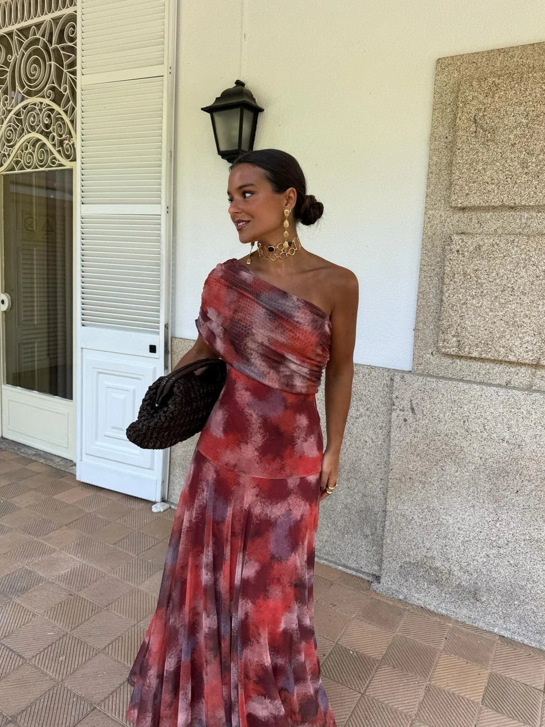 Off Shoulder Ruched Foldover Maxi Dress
