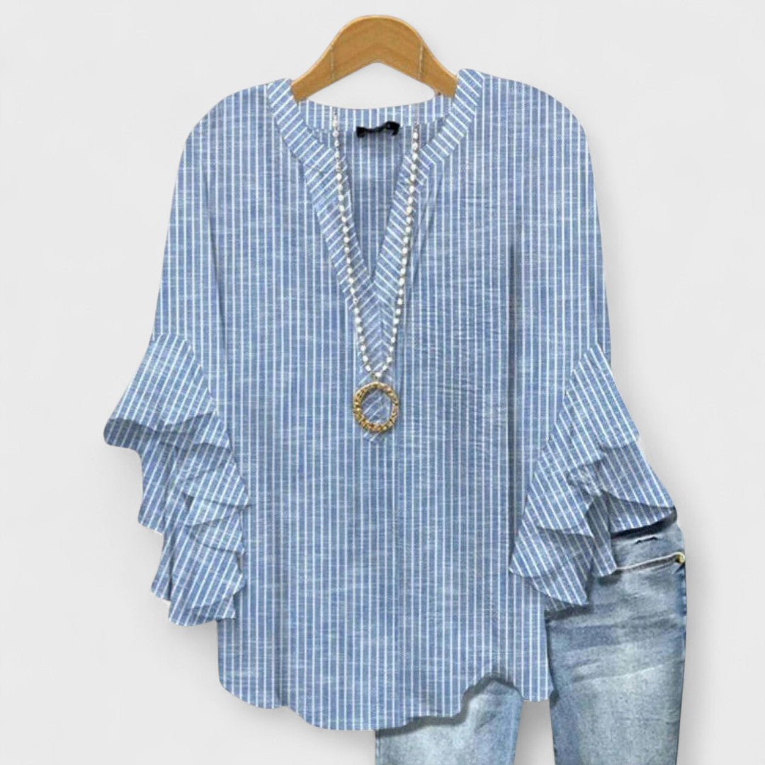 Tiered Sleeve V-Neck Blouse