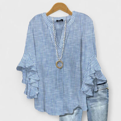 Tiered Sleeve V-Neck Blouse