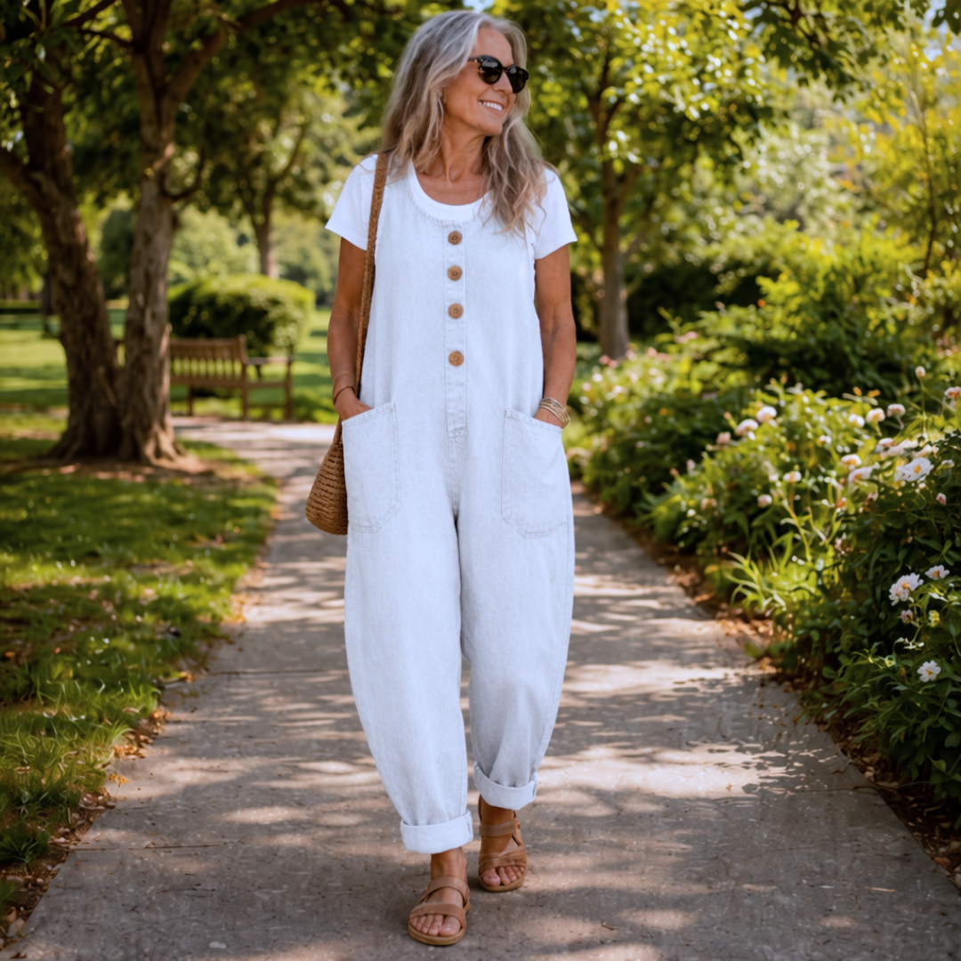 Button Front Wide Leg Jumpsuit