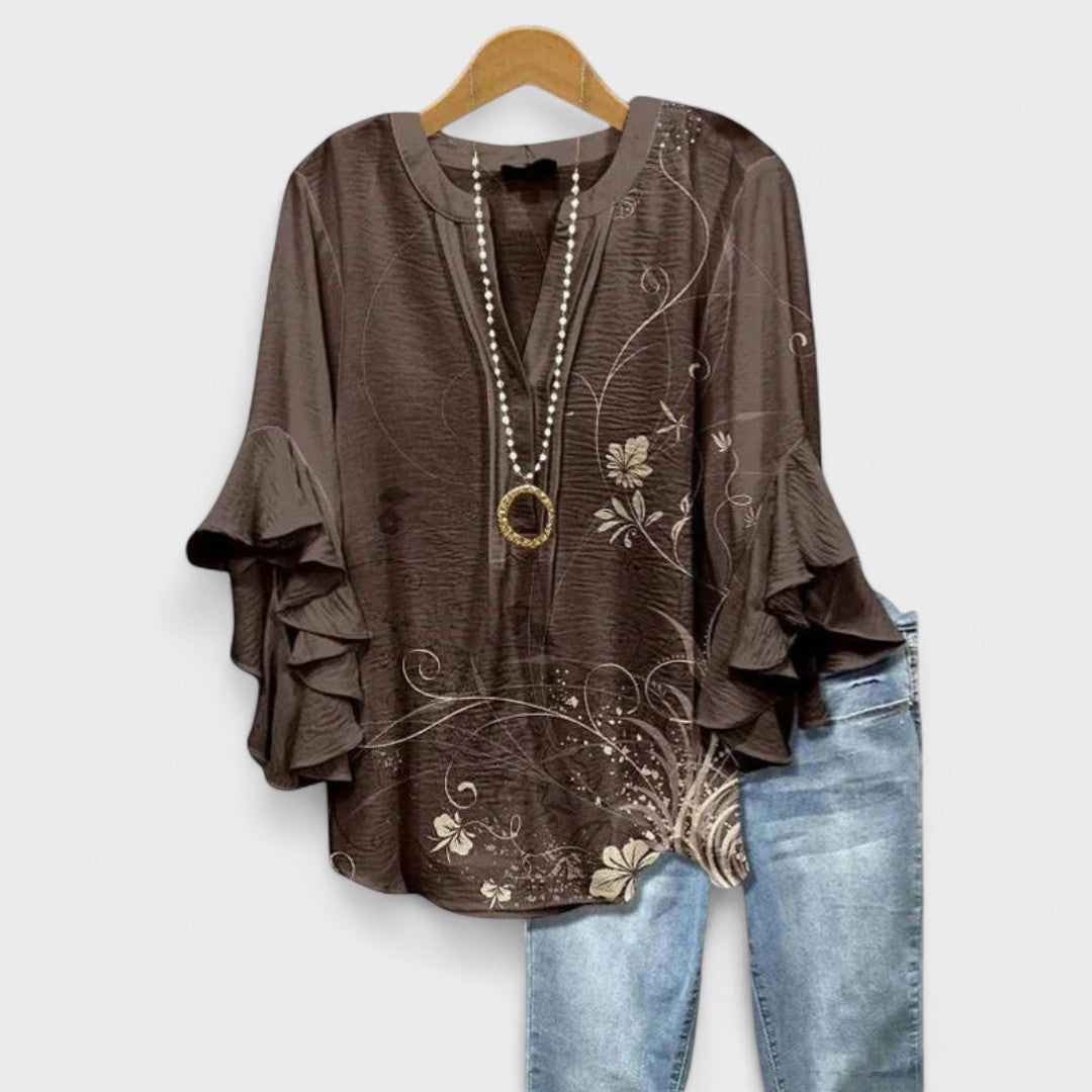 Tiered Sleeve V-Neck Blouse