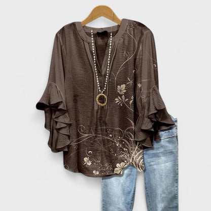 Tiered Sleeve V-Neck Blouse
