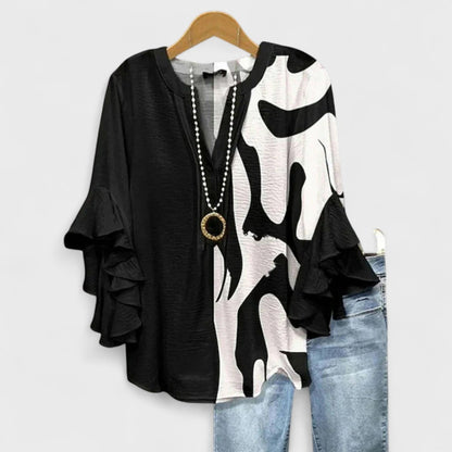 Tiered Sleeve V-Neck Blouse