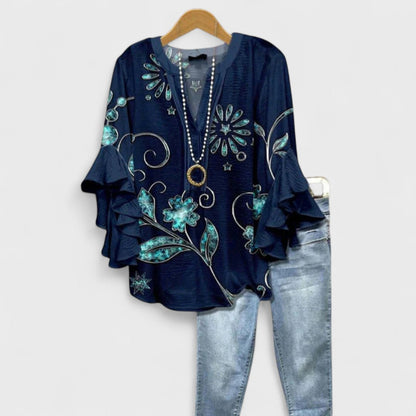Tiered Sleeve V-Neck Blouse