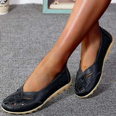 Perforated Woven Low Cut Flat Gripped Loafers