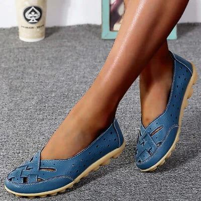 Perforated Woven Low Cut Flat Gripped Loafers