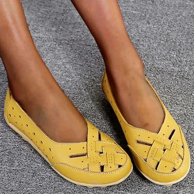 Perforated Woven Low Cut Flat Gripped Loafers