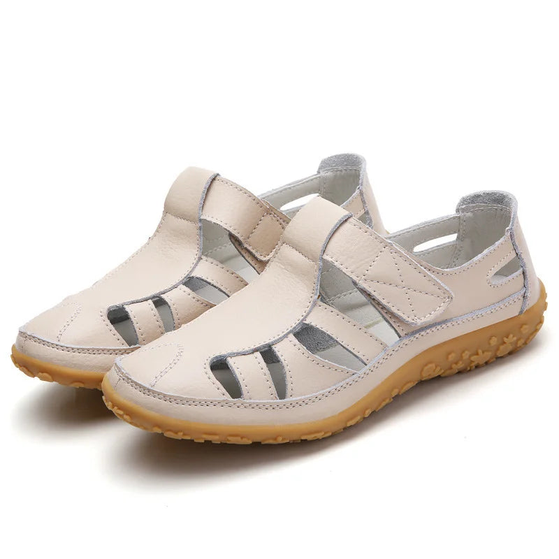 Open Side Stitched Rounded Toe Flat Sandals