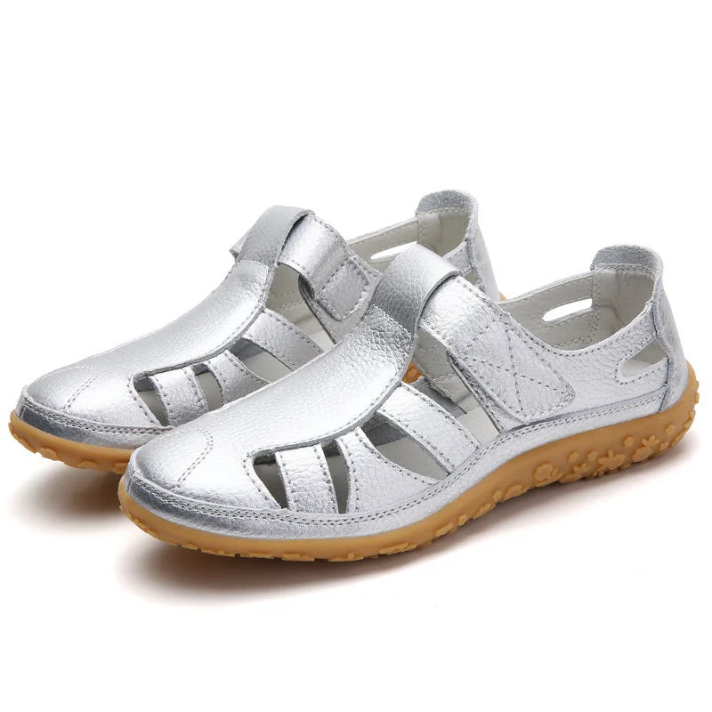 Open Side Stitched Rounded Toe Flat Sandals