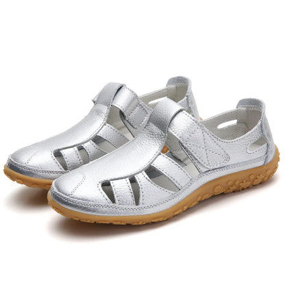 Open Side Stitched Rounded Toe Flat Sandals