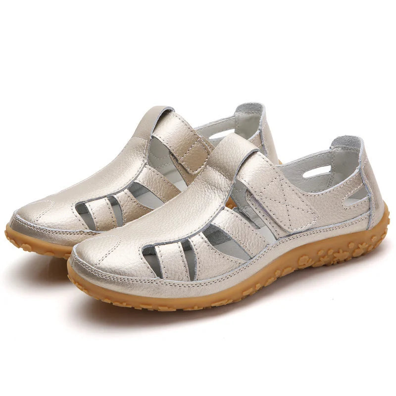Open Side Stitched Rounded Toe Flat Sandals