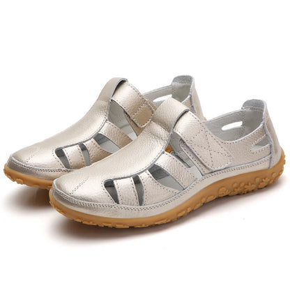 Open Side Stitched Rounded Toe Flat Sandals