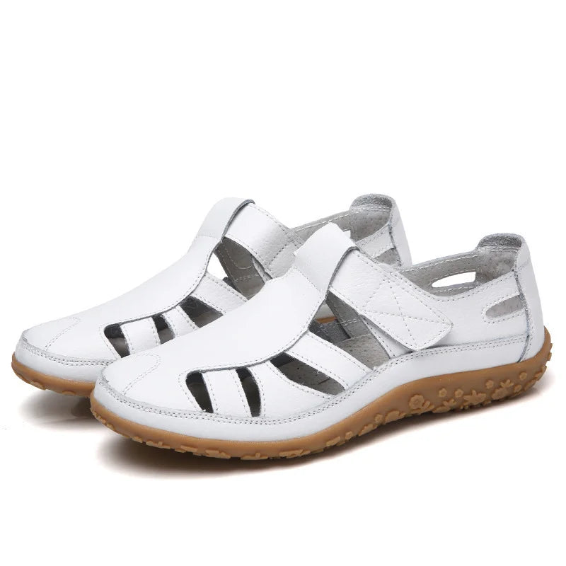 Open Side Stitched Rounded Toe Flat Sandals