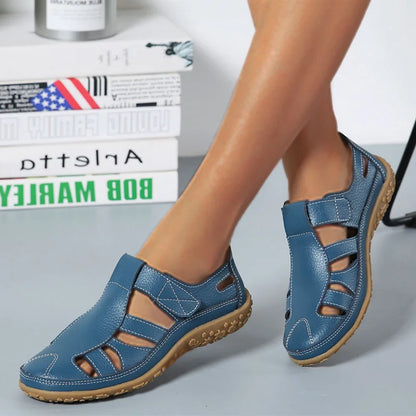 Open Side Stitched Rounded Toe Flat Sandals