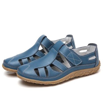 Open Side Stitched Rounded Toe Flat Sandals