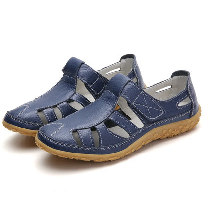 Open Side Stitched Rounded Toe Flat Sandals