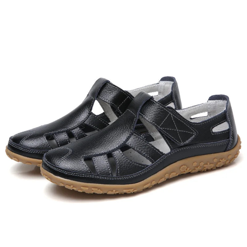 Open Side Stitched Rounded Toe Flat Sandals