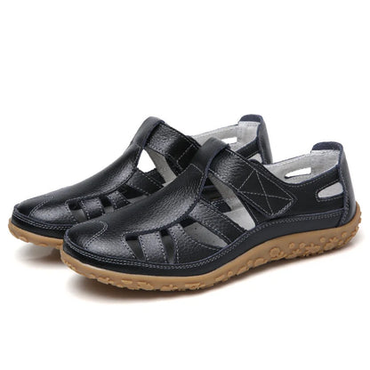 Open Side Stitched Rounded Toe Flat Sandals