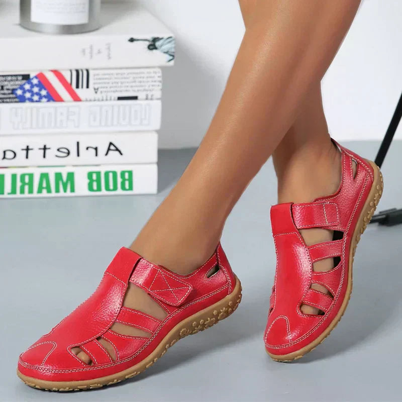 Open Side Stitched Rounded Toe Flat Sandals