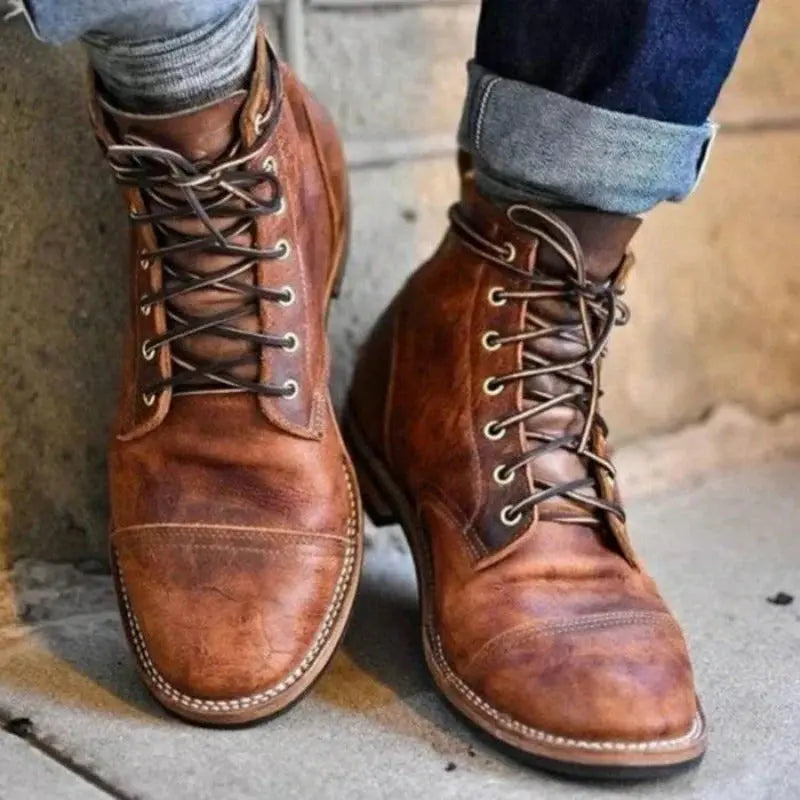 Laced Capped Stitched Crossed Ankle Welted Boots
