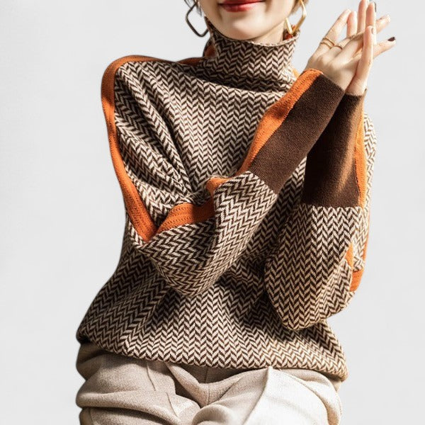 Women's High Neck Long Sleeve Chunky Knit Sweater