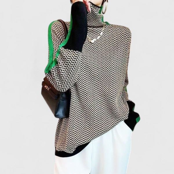 Women's High Neck Long Sleeve Chunky Knit Sweater