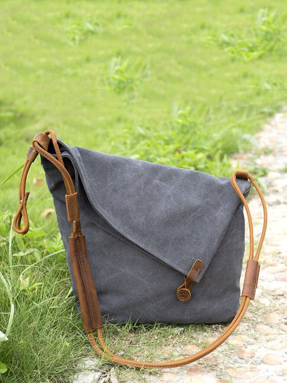 Asymmetrical Slouchy Folded Buttoned Adjustable Stitched Bag