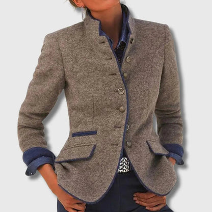 Collared Buttoned Flapped Trimmed Fitted Blazer