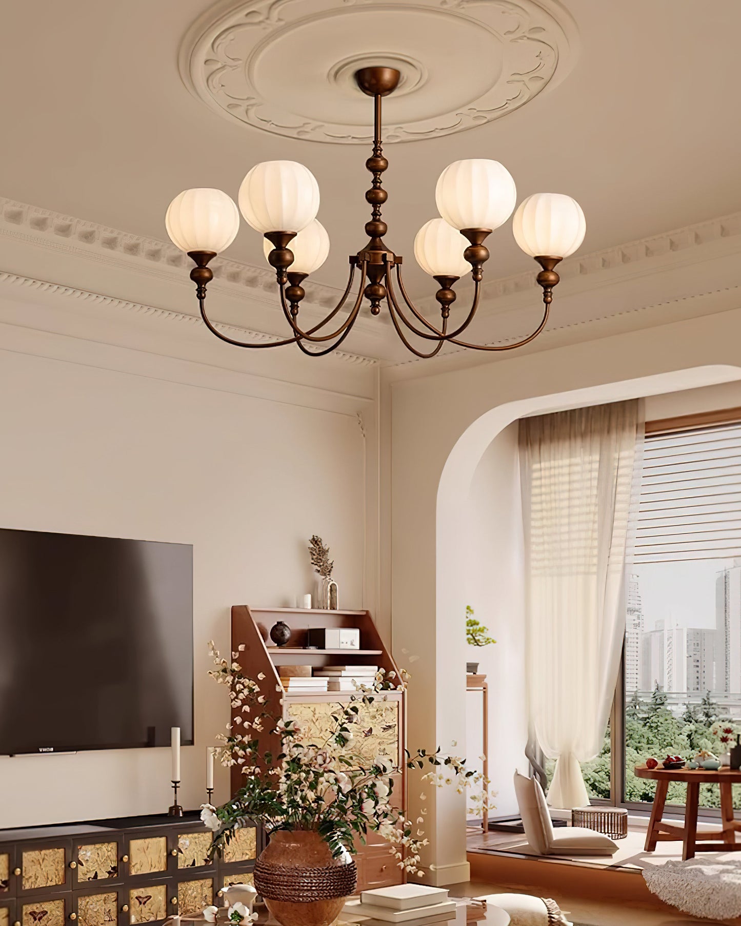 Ribbed Orb Shades Chandelier