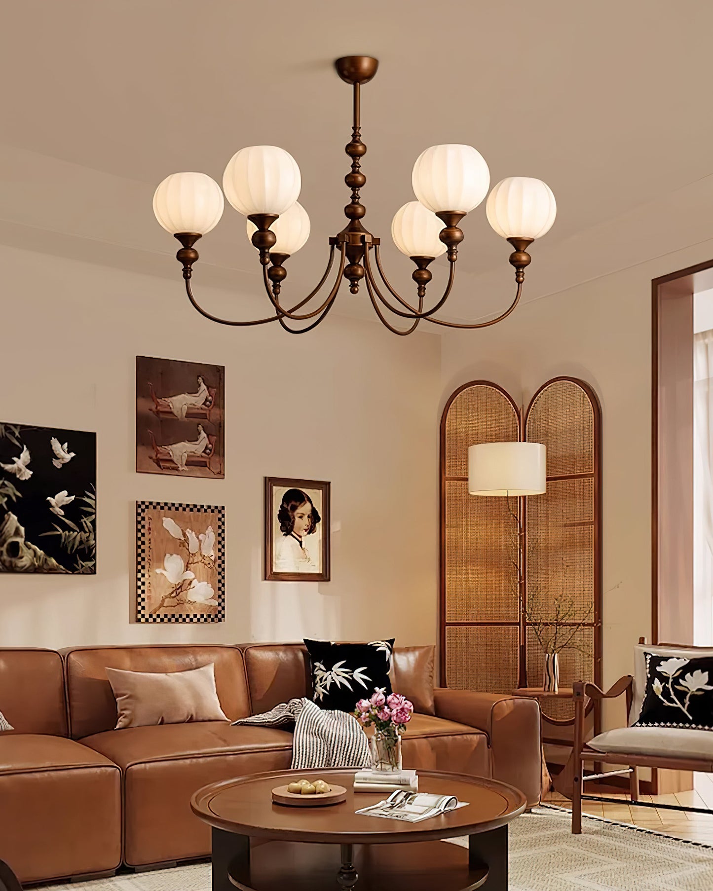 Ribbed Orb Shades Chandelier