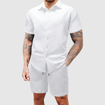 Button Front Collared Patterned Set