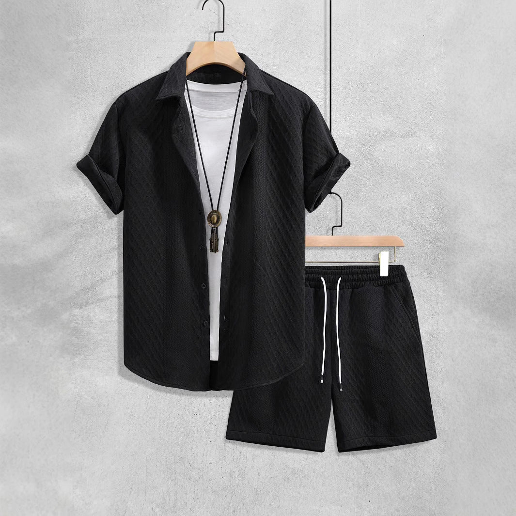 Button Front Collared Patterned Set