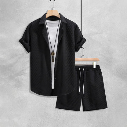 Button Front Collared Patterned Set