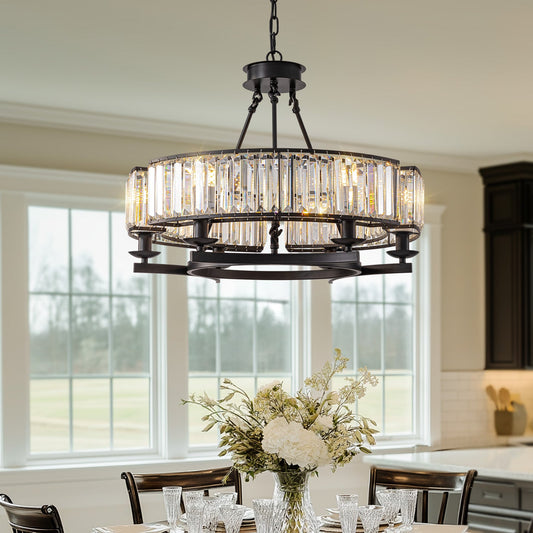 Round Chandelier with Vertical Crystal Prisms