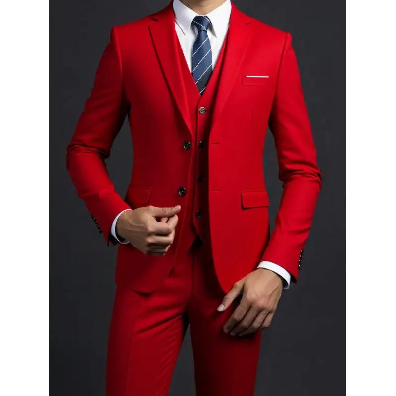 Solid Slim Three-Piece Suit Set