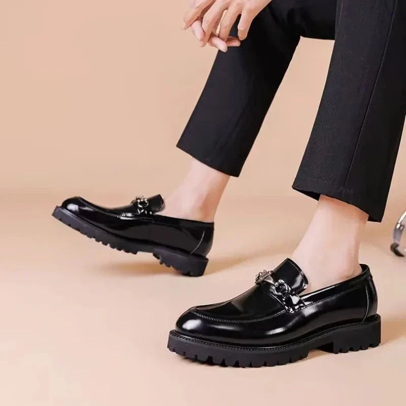 Polished Buckled Seamed Ridged Rounded Loafers