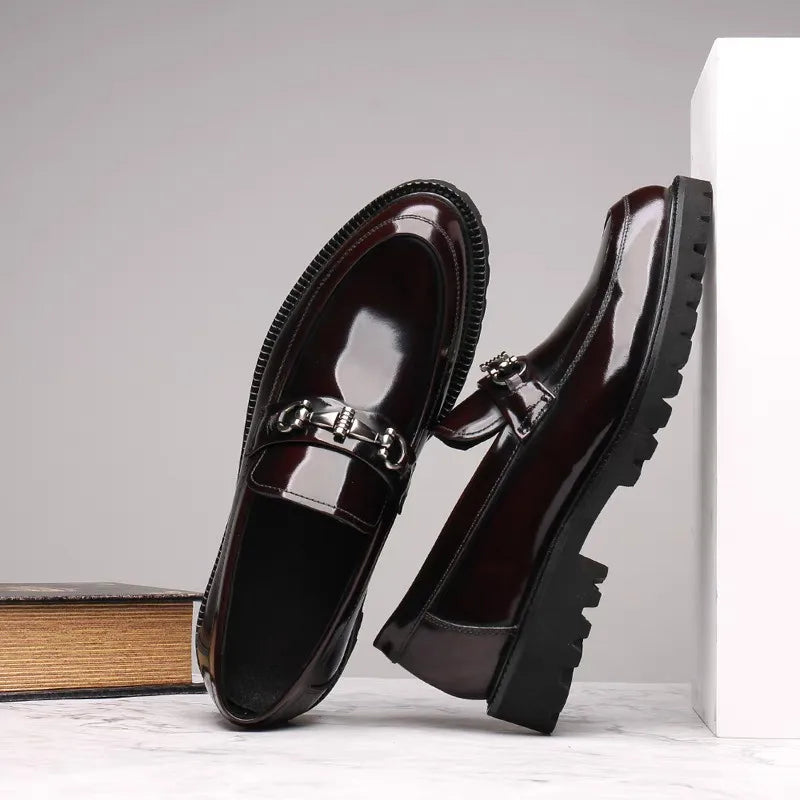 Polished Buckled Seamed Ridged Rounded Loafers