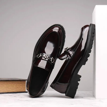 Polished Buckled Seamed Ridged Rounded Loafers