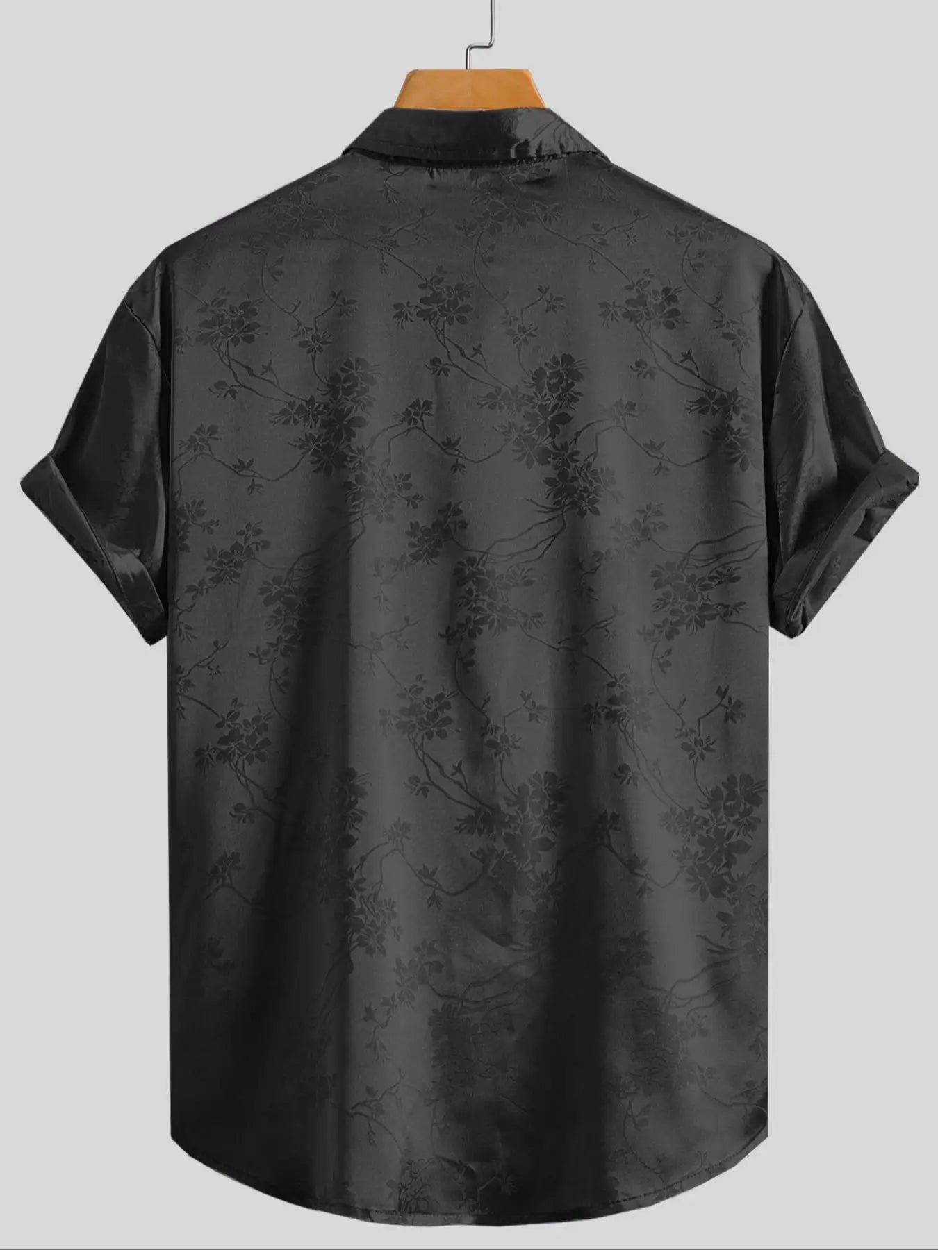 Floral Embroidered Collared Buttoned Rolled Curved Loose Shirt