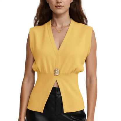 Sleeveless Plunging Neckline Split Hem Top