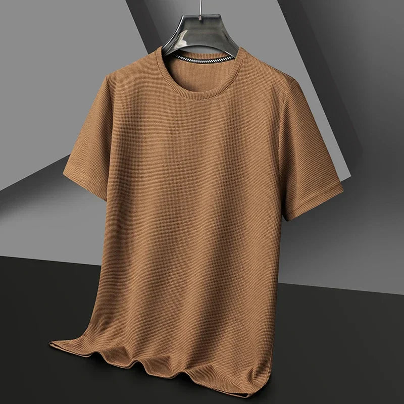 Short Round Neck Textured Ribbed Straight Shirt