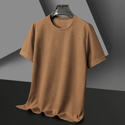 Short Round Neck Textured Ribbed Straight Shirt