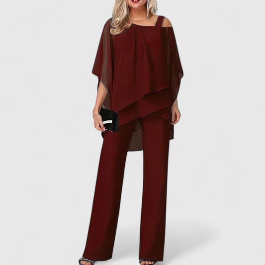 Asymmetrical Layered Caped Straight Leg Set