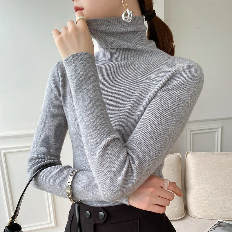 Ribbed Fitted Folded Tapered Hemmed Sweater