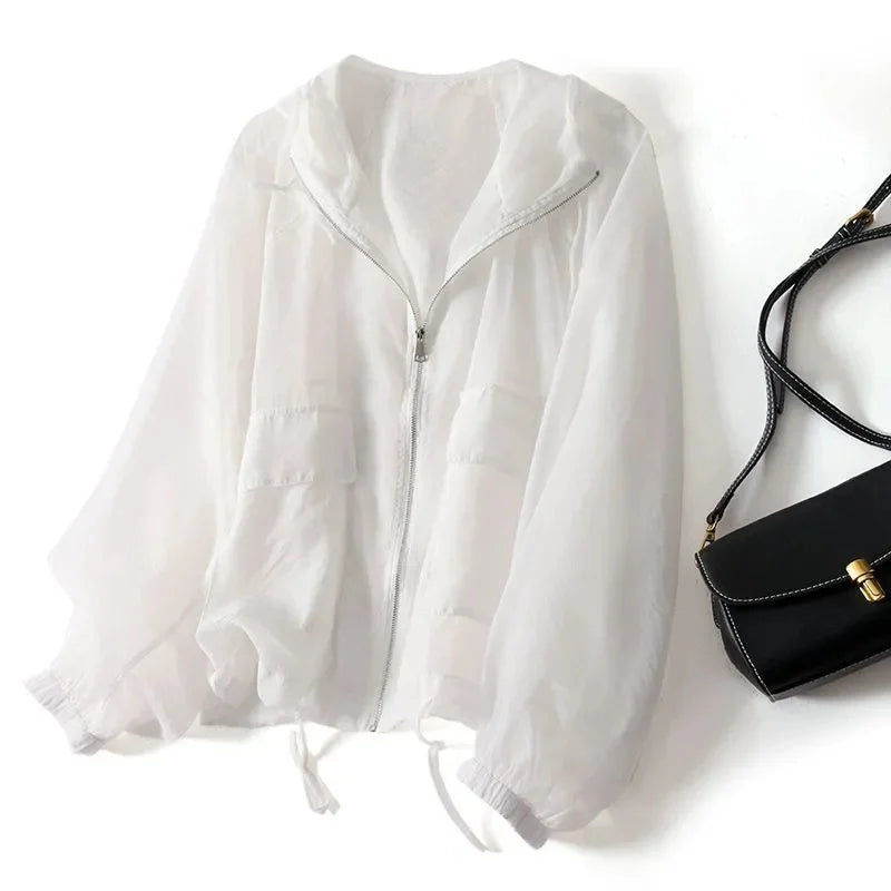 Hooded Zipped Pocketed Cuffed Relaxed Jacket