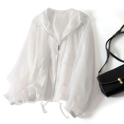 Hooded Zipped Pocketed Cuffed Relaxed Jacket