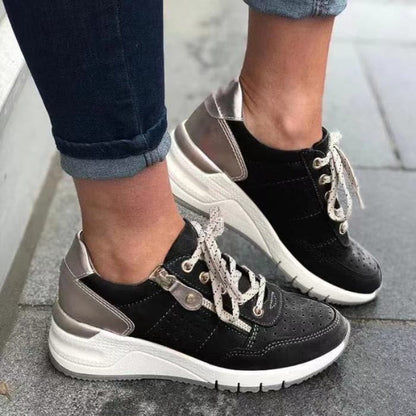 Women's Lace-Up Zip Wedge Platform Walking Sneakers