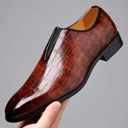 Glossy Crocodile Pattern Slip On Brogues Shoes