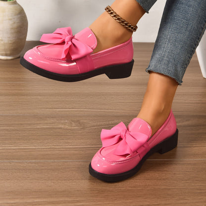Round Toe Knot Detail Slip On Block Heel Loafers